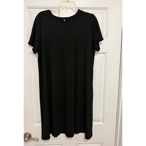 J. Jill Wearever Black Short Sleeve Knit Shift Dress Pleated Back Women Large